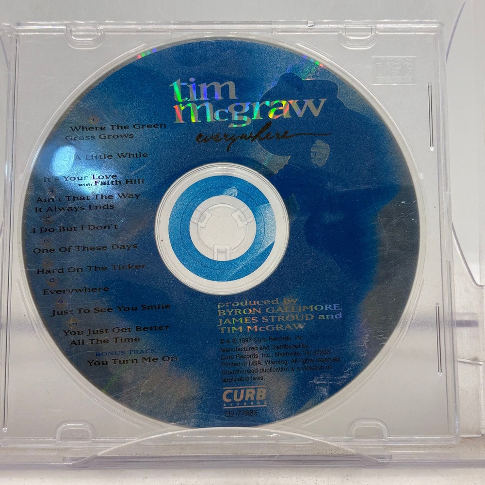 Tim McGraw Everywhere CD Album 1997 Curb Records D2-77886 Country Music Disc